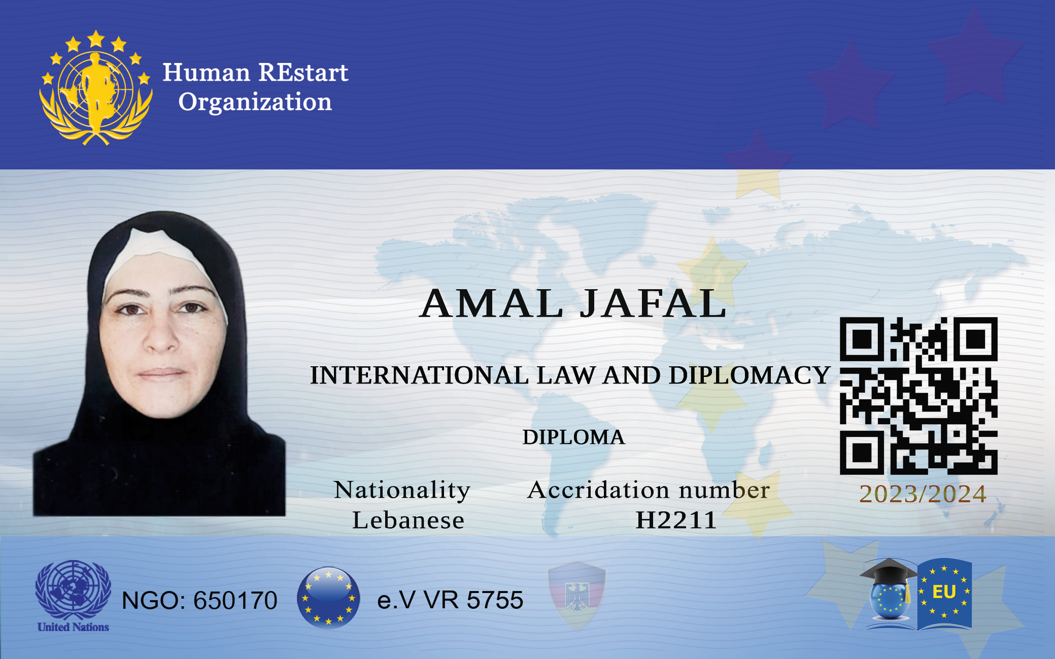 بطاقة عضوية اعتماد امل جفال من البورد الأوروبي للعلوم والتنمية هيومان رستارت في المانيا قانون دولي وعلاقات دبلوماسية بطاقة عضوية اعتماد امل جفال من البورد الأوروبي للعلوم والتنمية هيومان رستارت في المانيا قانون دولي وعلاقات دبلوماسية 2211